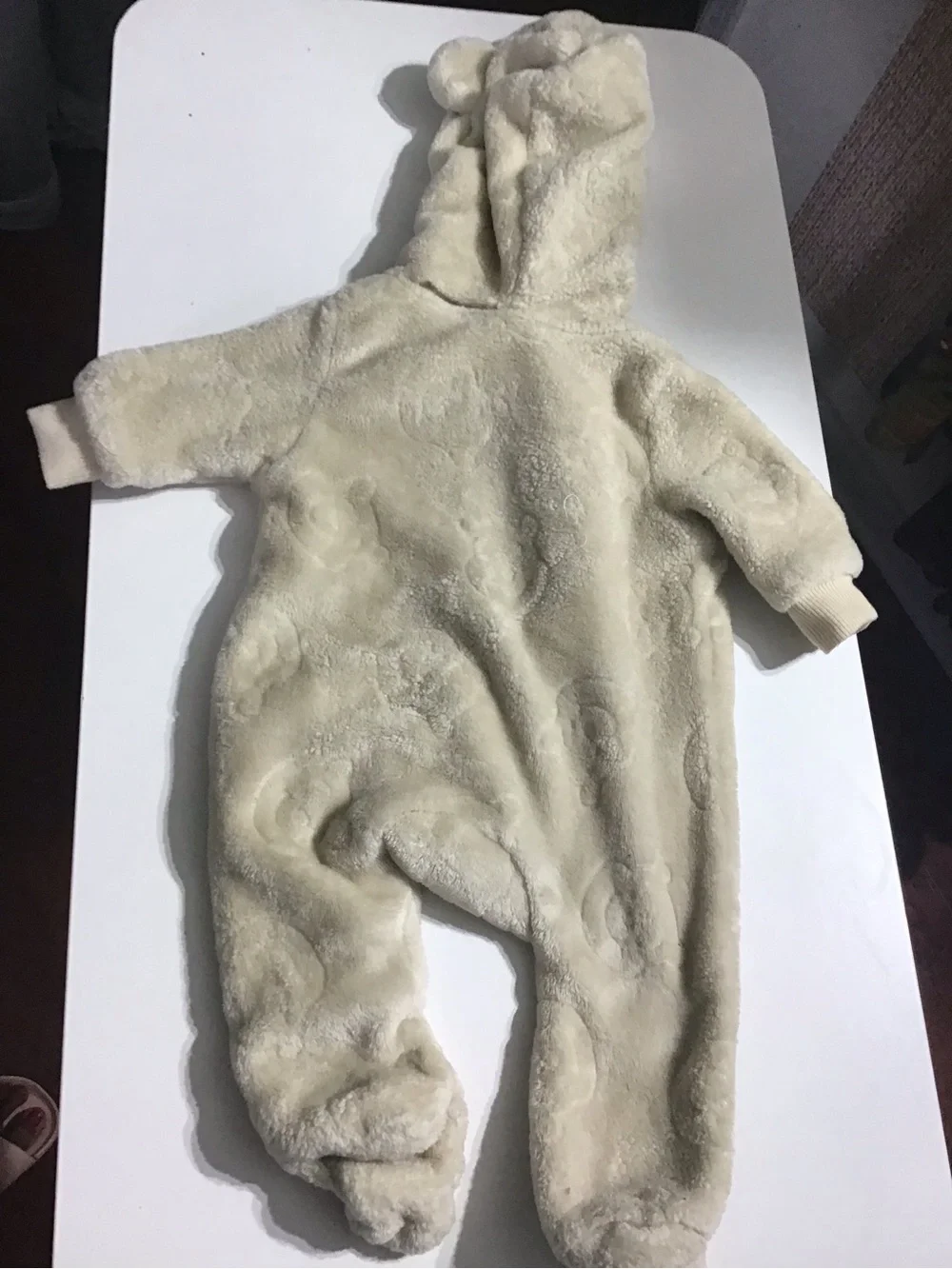 Cozy Cream Plush Baby One-Piece Hooded Romper